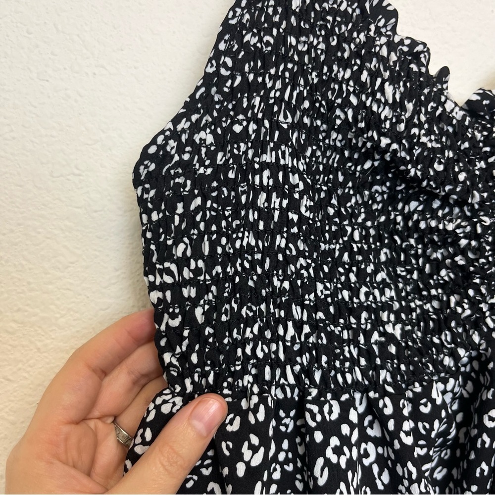 NWT Black w/ White Spots Shirred Dress - Peachy Sunset - Picture 5 of 9